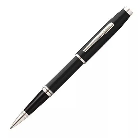 Cross Rich black lacquer with polished chrome appointments Coventry Refillable medium Point Rollerball Pen Signature center Band Cross